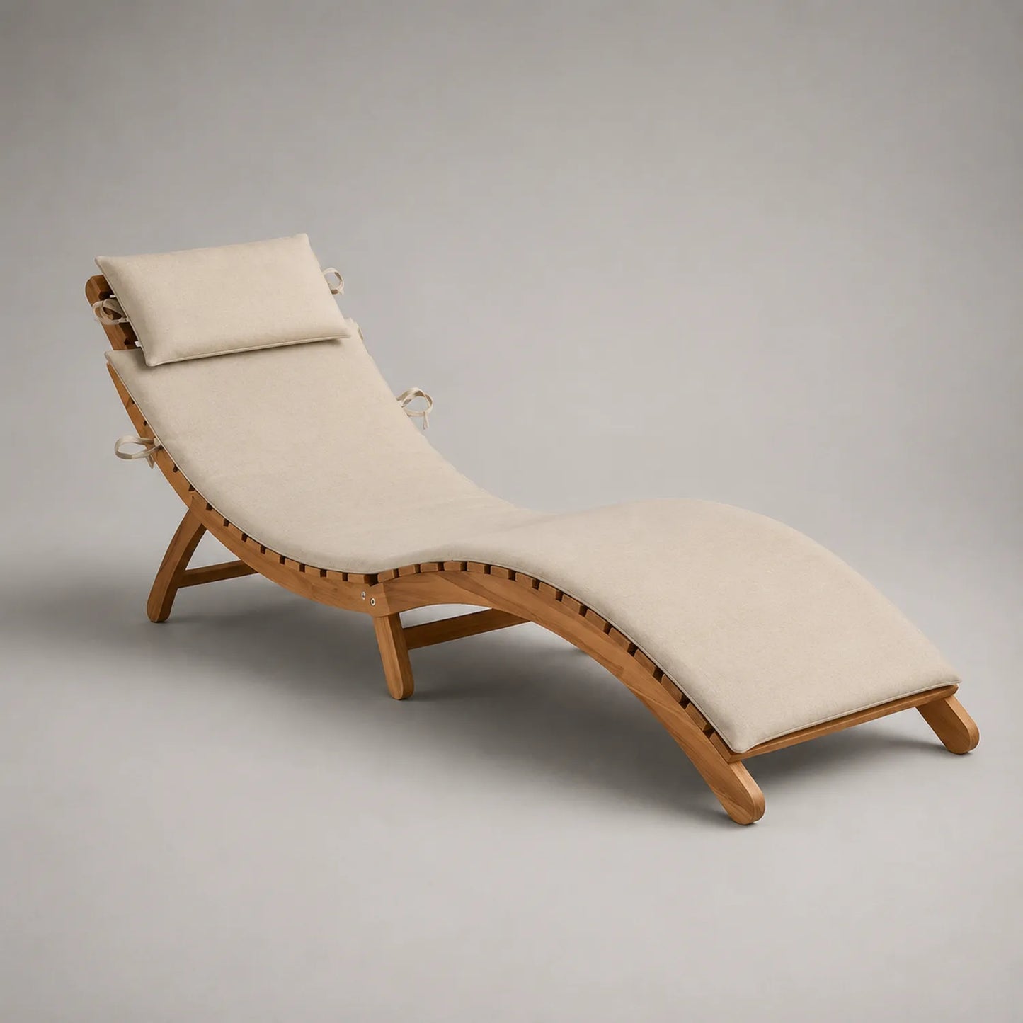 Akazienholz Sonnenliege mit Polyesterbezug Beige