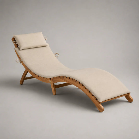 Akazienholz Sonnenliege mit Polyesterbezug Beige