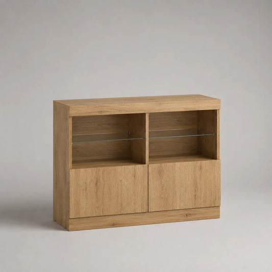 Sideboard mit 2 Türen Eiche MDF und Klarglas 80x34x77 cm