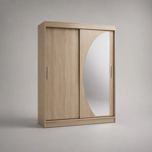 Kleiderschrank mit Schiebetüren und Spiegel Eichenfurnier 200cm x 215cm x 60cm