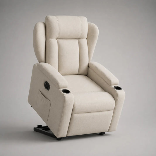 Verstellbarer Relaxsessel mit Leinenstoff Creme 105cm Höhe