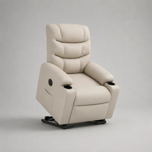 Liegesessel Kunstleder Beige mit Getränkehalter
