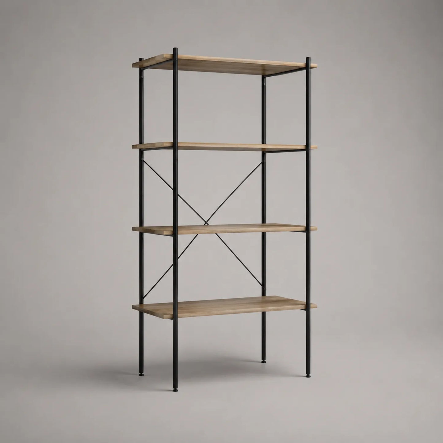 Bücherregal mit 4 Ebenen, Metallrahmen und Holzregalböden, 180cm Höhe