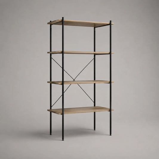 Bücherregal mit 4 Ebenen, Metallrahmen und Holzregalböden, 180cm Höhe