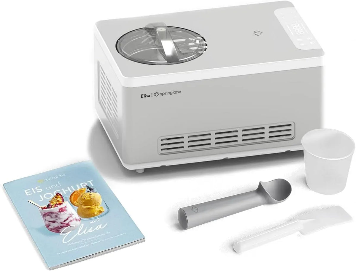 Joghurtbereiter, Eismaschine, Speiseeismaschine, 2,0 L, 220 W, Edelstahl, Wärmefunktion, Silber, SPRINGLANE