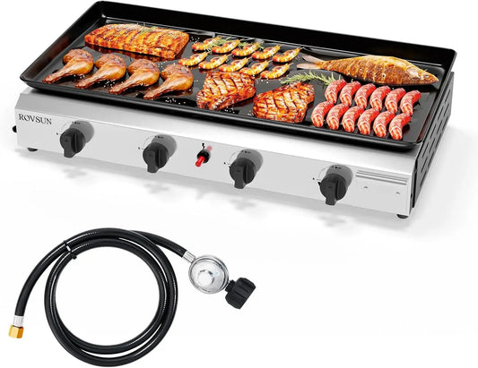 Tischgrill, Gasgrill, elektrischer Tischgrill, Grill mit Gasbetrieb, 76x39x16 cm, 9,6 kW, Camping, Antihaftbeschichtung, Edelstahl, für Camping