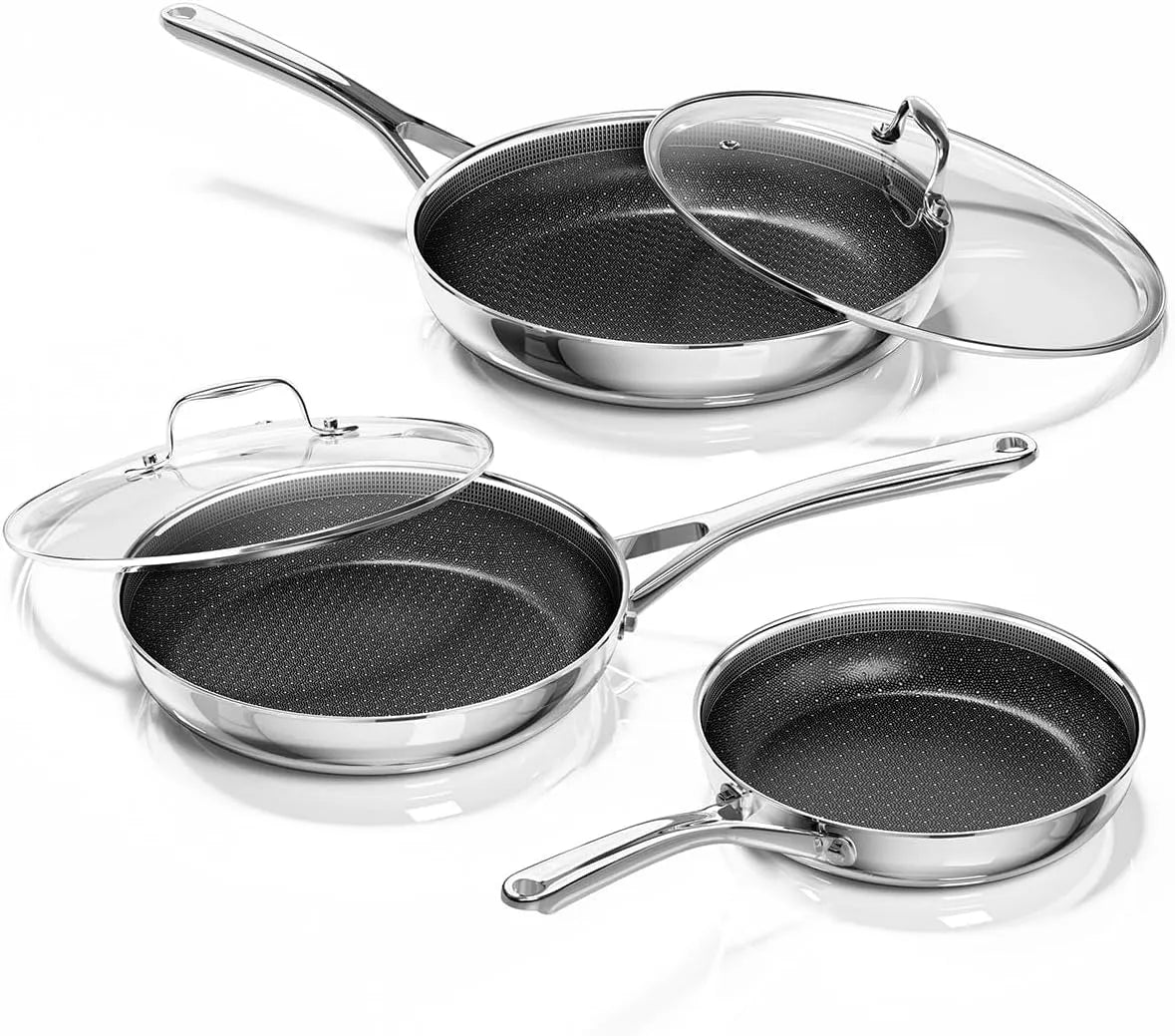 Geschirrspüler, 28 cm, Spülmaschine, Innerwell 3-teiliges, Antihaftbeschichtung, Edelstahl, keramische Antihaft-Pfannen mit Glasdeckeln, PFOA-frei