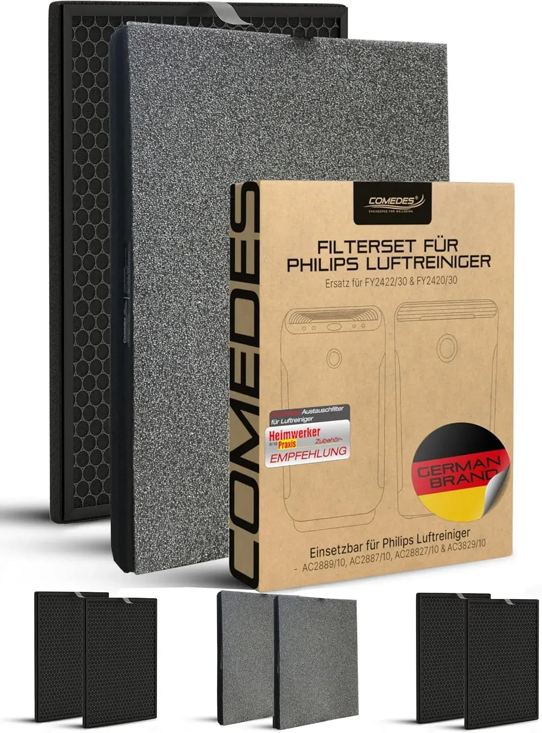 Philips AC2889 AC2887 Luftreiniger, IPS-Panel, Ersatz für FY2422/30 & FY2420/30, AC2882 & AC3829/10, 2 Allergiker-Spezialfilter & 4 Aktivkohle