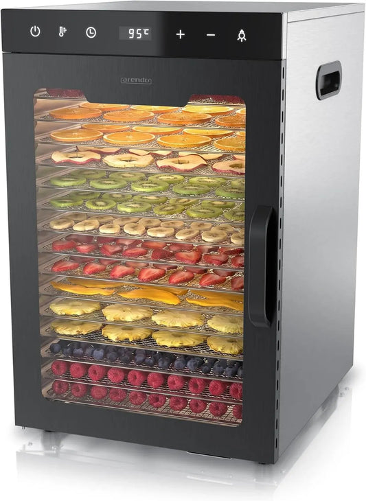 Wäschetrockner, 1000 W, 8 Programme, Touch-Bedienung, Edelstahl, Dörrautomat Edelstahl mit 16 Edelstahlgitter, LED Touch Control, 13400 cm²
