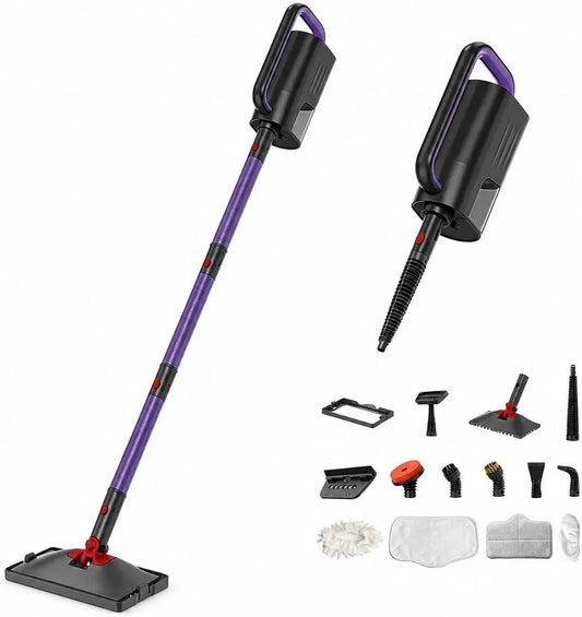 Dampfreiniger, 1500 W, Einsatz auf Böden, in Küche, Auto und an Fenstern, Schwarz, 2 in 1 Dampfmopp und Handgerät mit 15 s Aufheizzeit, 350 ml Tank