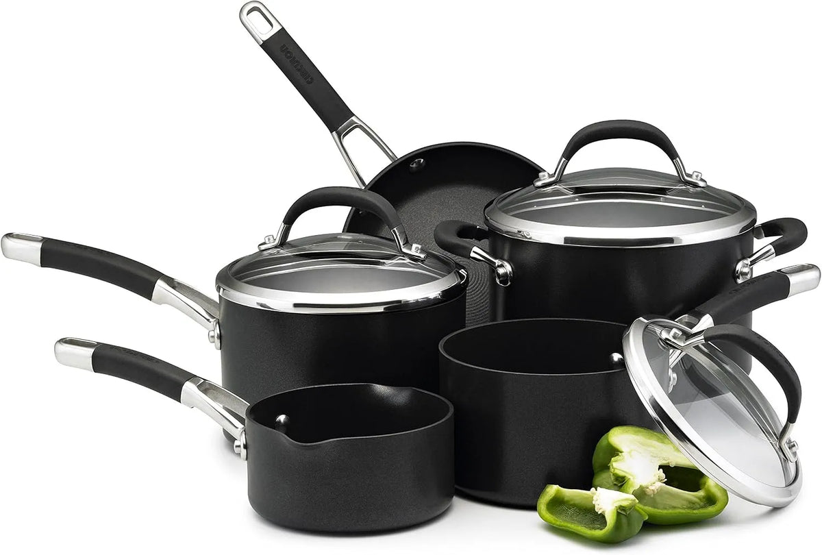 Geschirrspüler 5-Teilig, Spülmaschine, Edelstahl, Schwarz, Topfset Beschichtet mit Edelstahlgriff Soft Grip