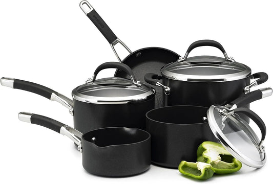 Geschirrspüler 5-Teilig, Spülmaschine, Edelstahl, Schwarz, Topfset Beschichtet mit Edelstahlgriff Soft Grip