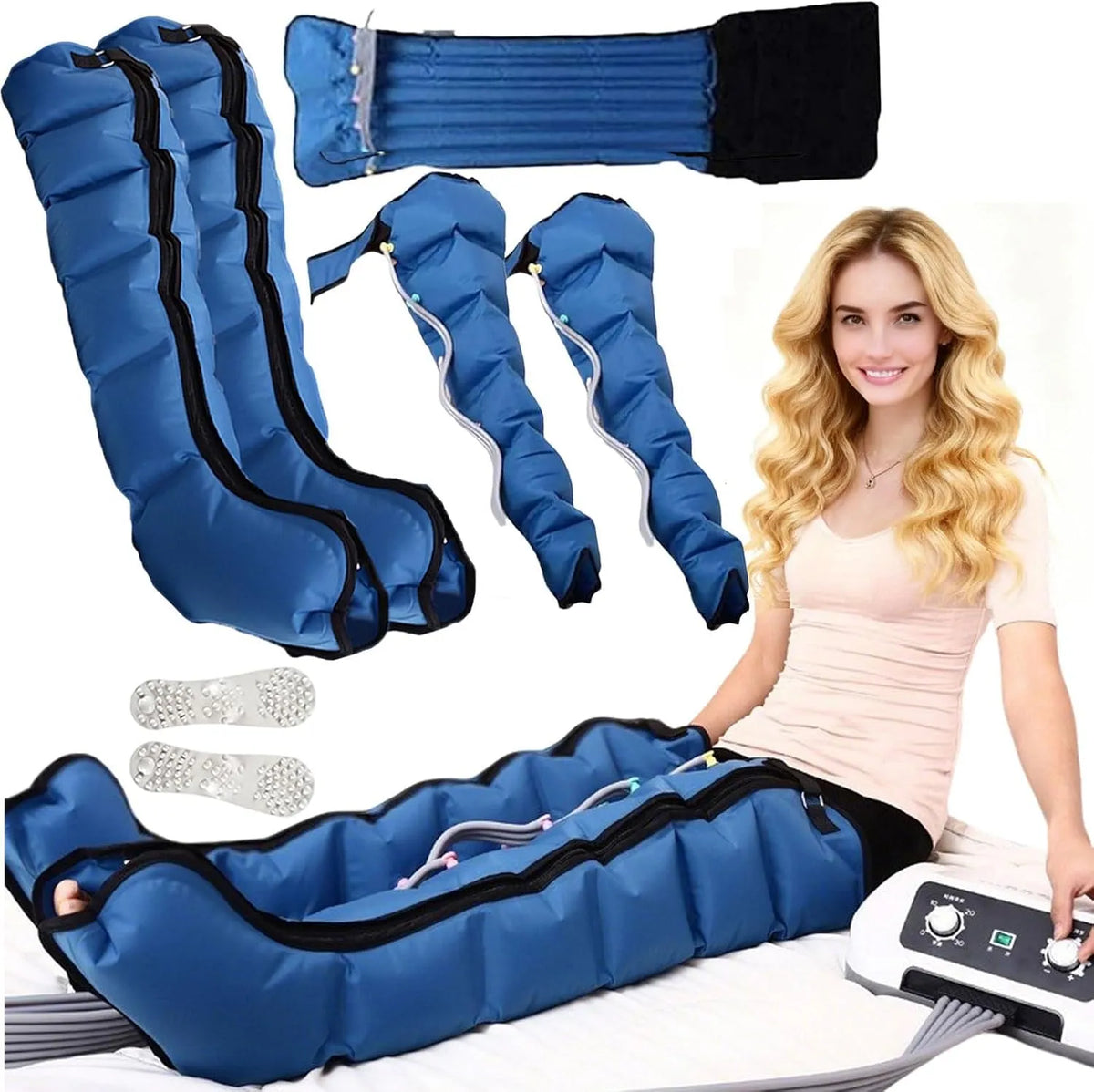 2arm Pressotherapie Gerät, Lymphdrainage Gerät, Beinmassagegerät, Pressotherapiegerät für Beine, Blau, für Lipödem