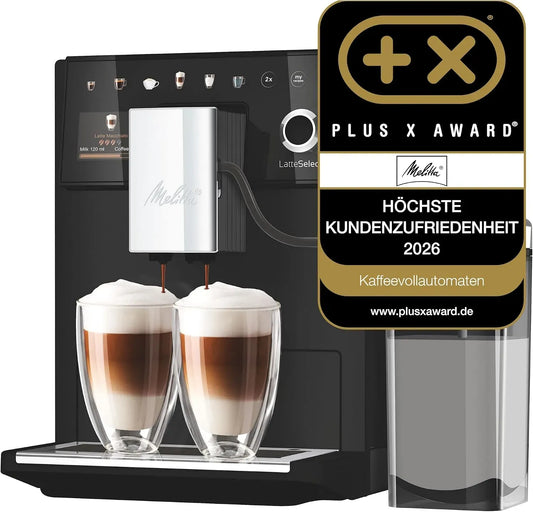 Melitta Kaffeevollautomat, Schwarz, automatische Kaffeemaschine, Kaffeevollautomat mit Milchsystem und integrierter Tee-Funktion
