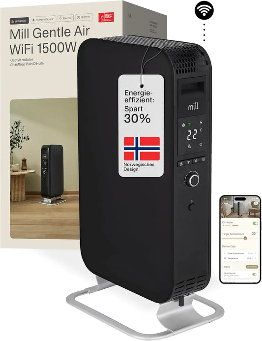 Elektroheizung, 1500 W, WLAN, leise, Schwarz, Heizung elektrisch 18-22m², WIFI Smarte Elektroheizung mit App