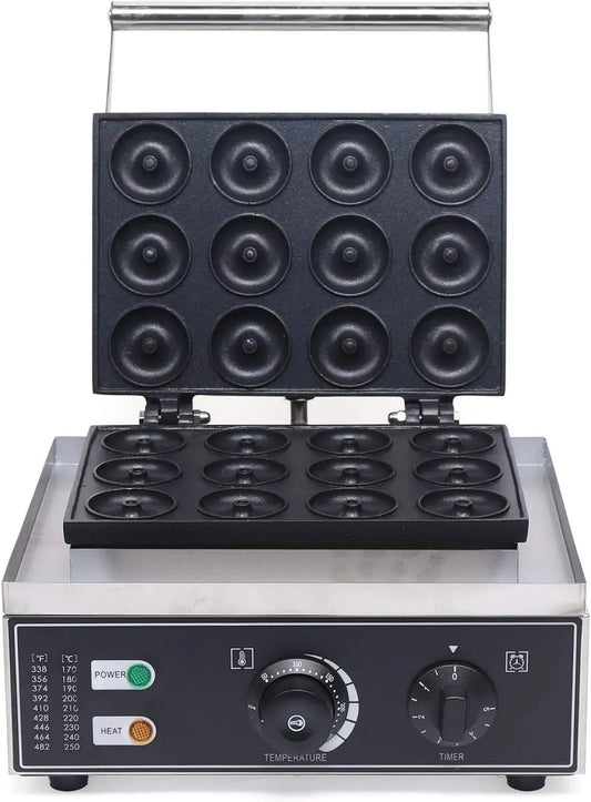 Donutmaschine, 1550 W, 50 bis 300 °C, Donutmaker, gewerblich, Antihaftbeschichtung, Edelstahl, Antihaft-Beschichtung
