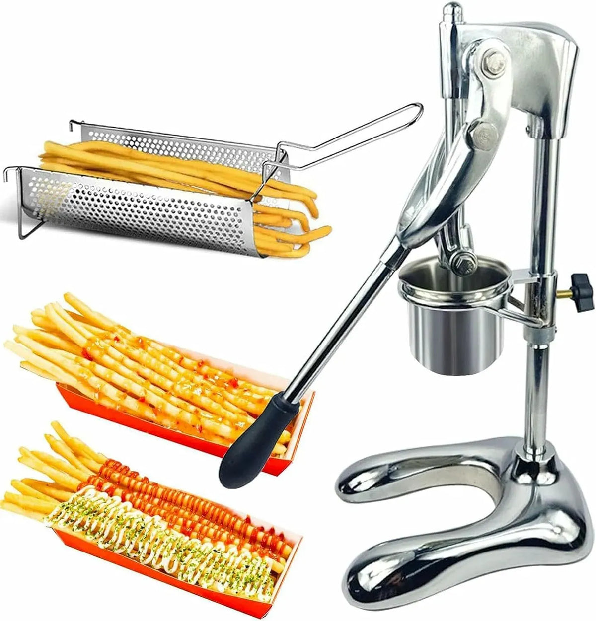 Nudelmaschine, Nudelbereiter, Edelstahl, Edelstahl Kartoffel Extruder mit Frittierkorb