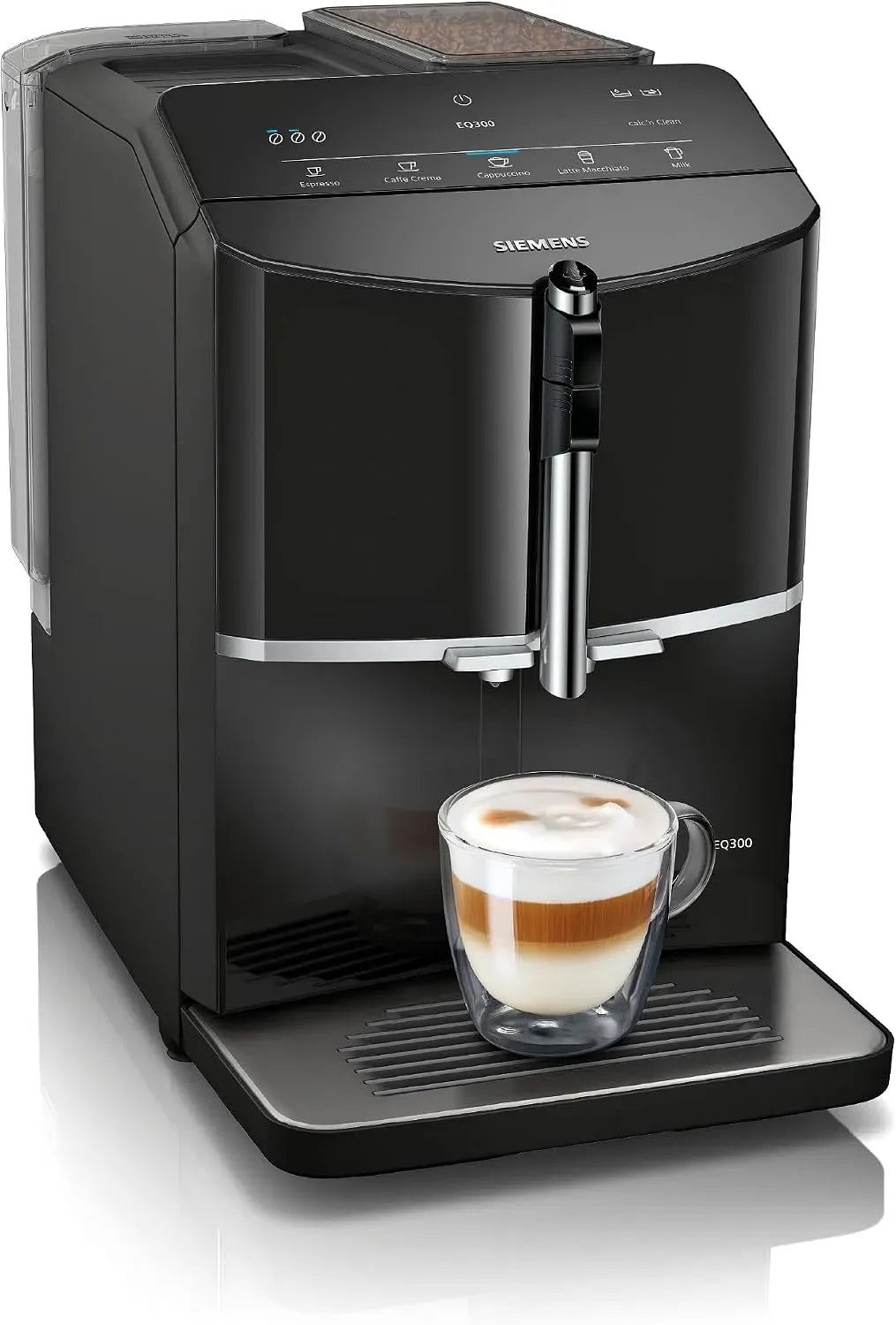 Siemens EQ300 TF301E19 Kaffeevollautomat, Schwarz, entnehmbare Brüheinheit, Milchaufschäumdüse für Cappuccino