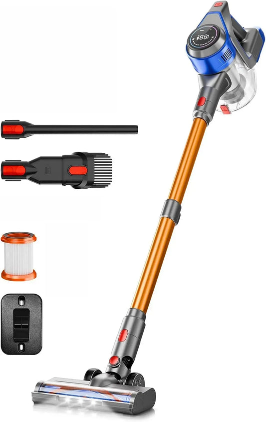 Staubsauger 8-in-1, Blau, Cordless Vacuum mit Anti-Tangle Bürste & HEPA-Filter, LED Display