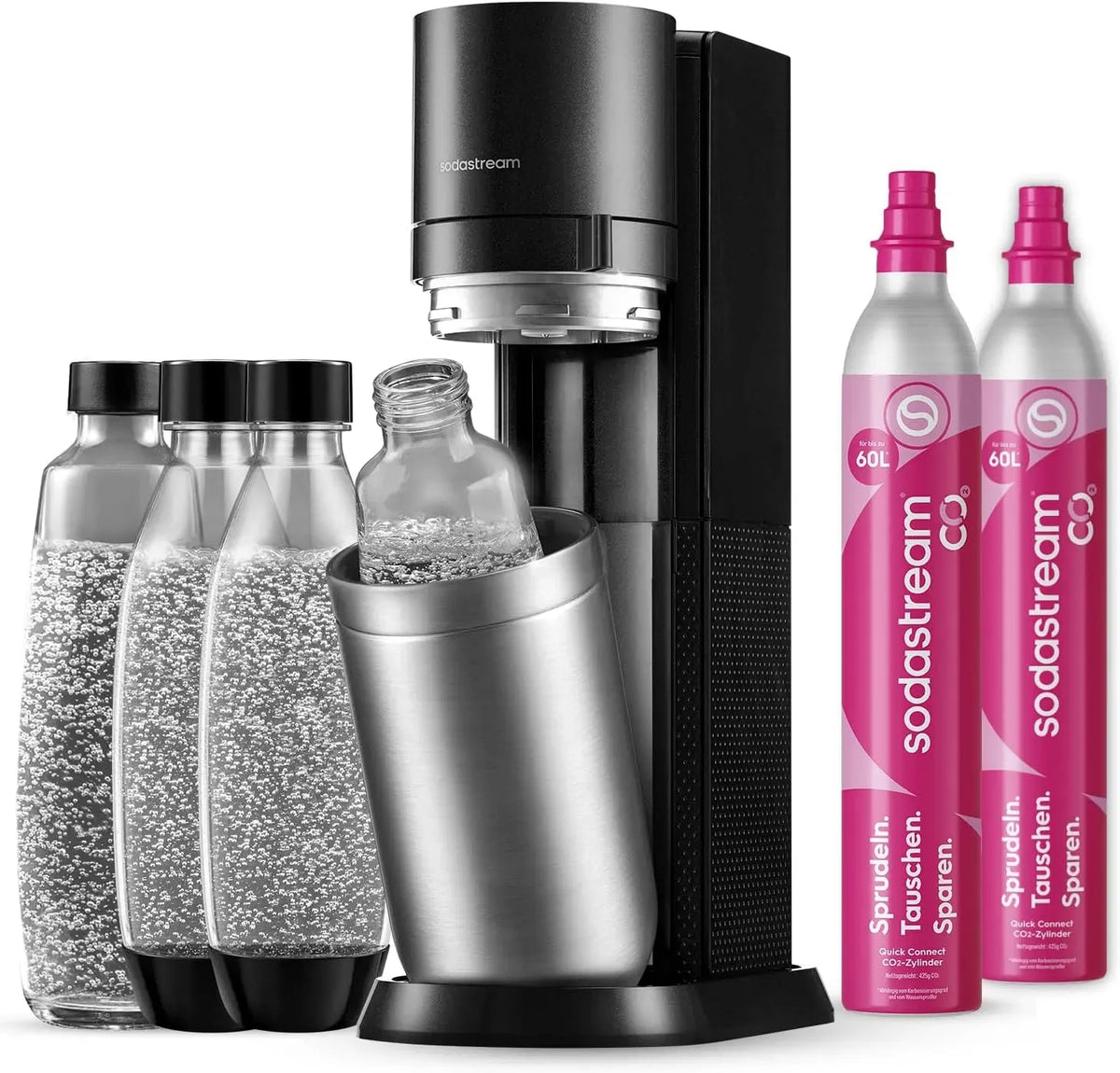 Geschirrspüler CO2-Zylinder, 1 L, Spülmaschine, 2x BPA-freie Flasche 1 Liter, inklusive 2x60-Liter, 2x 1 Liter Glasflasche
