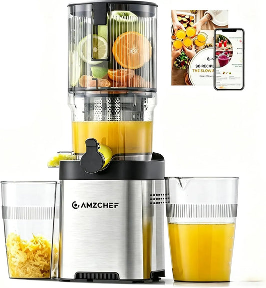 Entsafter, AMZCHEF, leise, Saftpresse, Saft- und Zitruspresse, Entsafter Saftpresse Slow Juicer 130mm