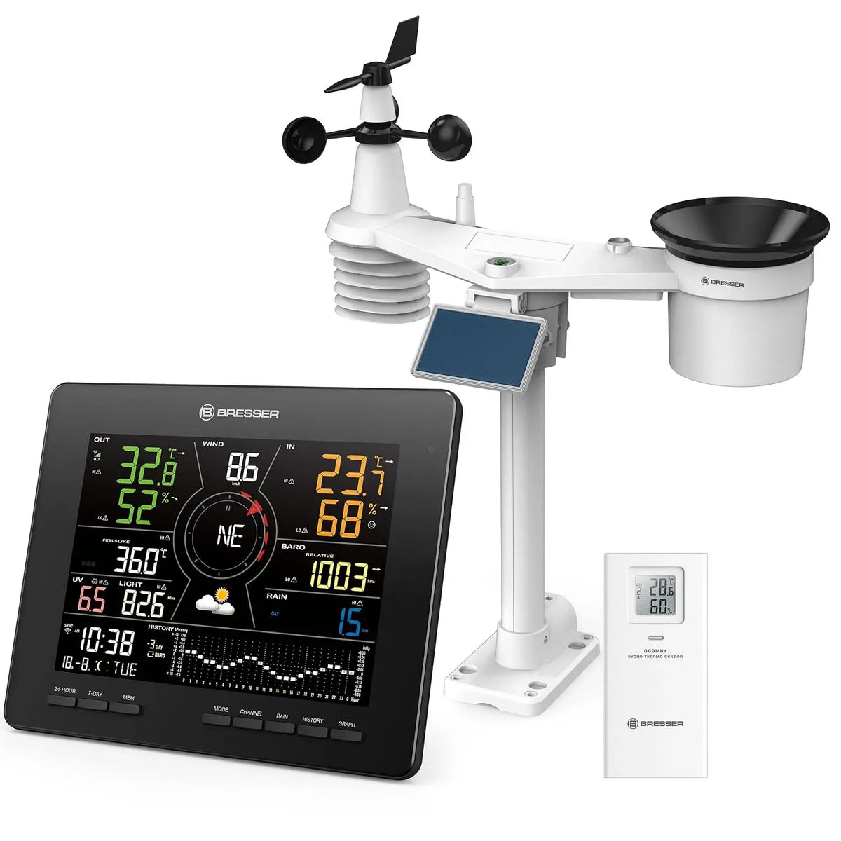 4CAST 7-Tage-24-Std.-Wettervorhersage in-1-Solar-Außensensor, Funk-Wetterstation, Funkwetterstation, WLAN, App, Bresser