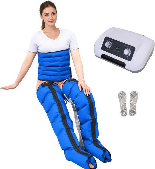 6-Kammer 2Beine+Bauch Lymphdrainage Gerät, Beinmassagegerät, Pressotherapiegerät für Beine, gewerblich, Blau, für Zuhause
