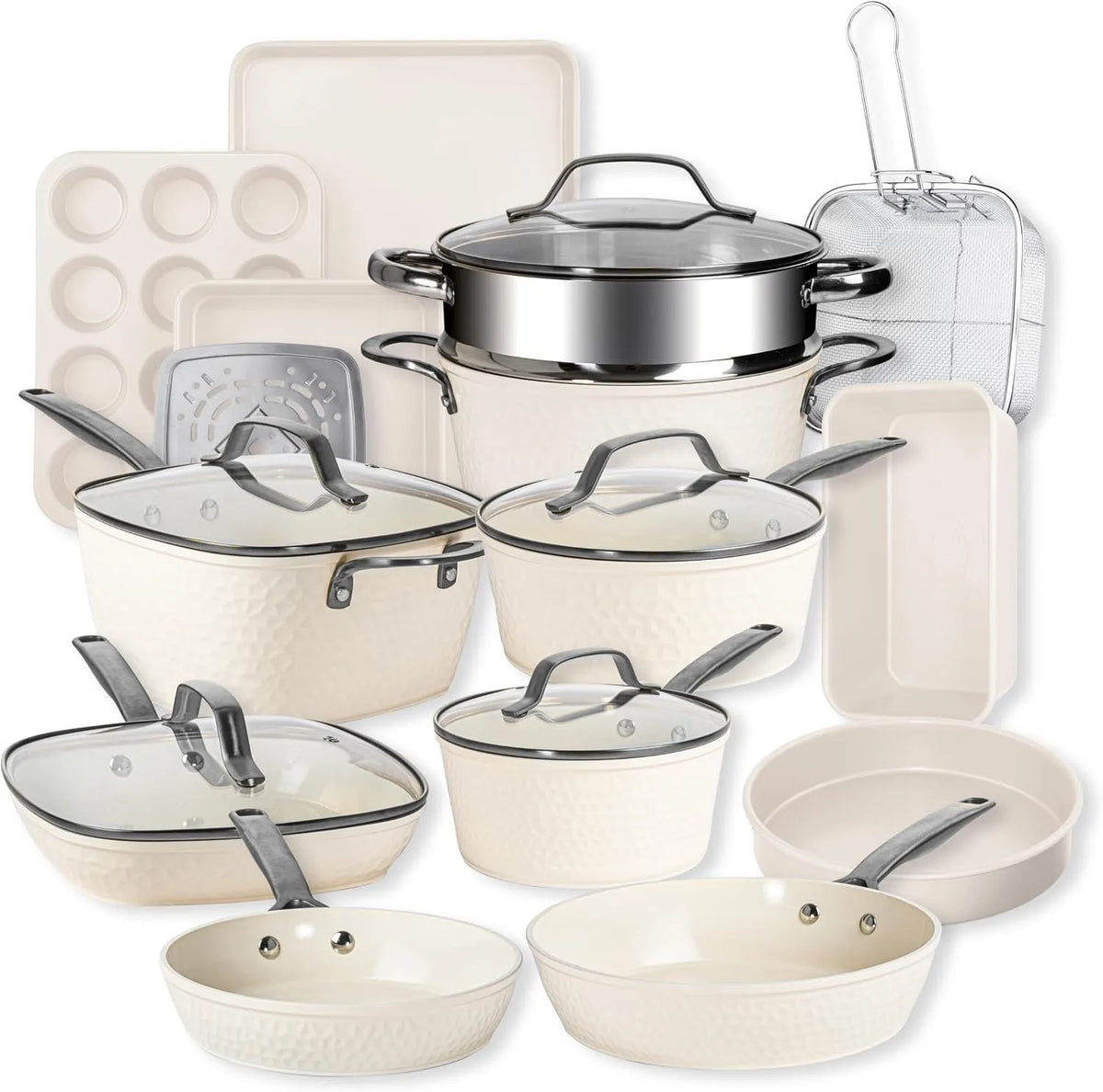 Gehämmertes Keramik-Kochgeschirr-Set, antihaftbeschichtet, für Küche, Induktionstöpfe und Pfannen, tiefe Töpfe und Pfannen zum Kochen