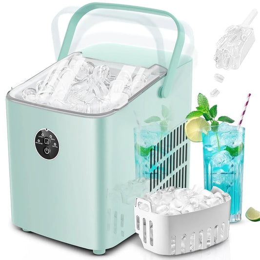 Eiswürfelmaschine, Eiswürfelbereiter 8 Würfel in 5 Minuten fertig, 14 KG in 24 Stunden, 2 Eiswürfel Größen für Küche, Bar und Party