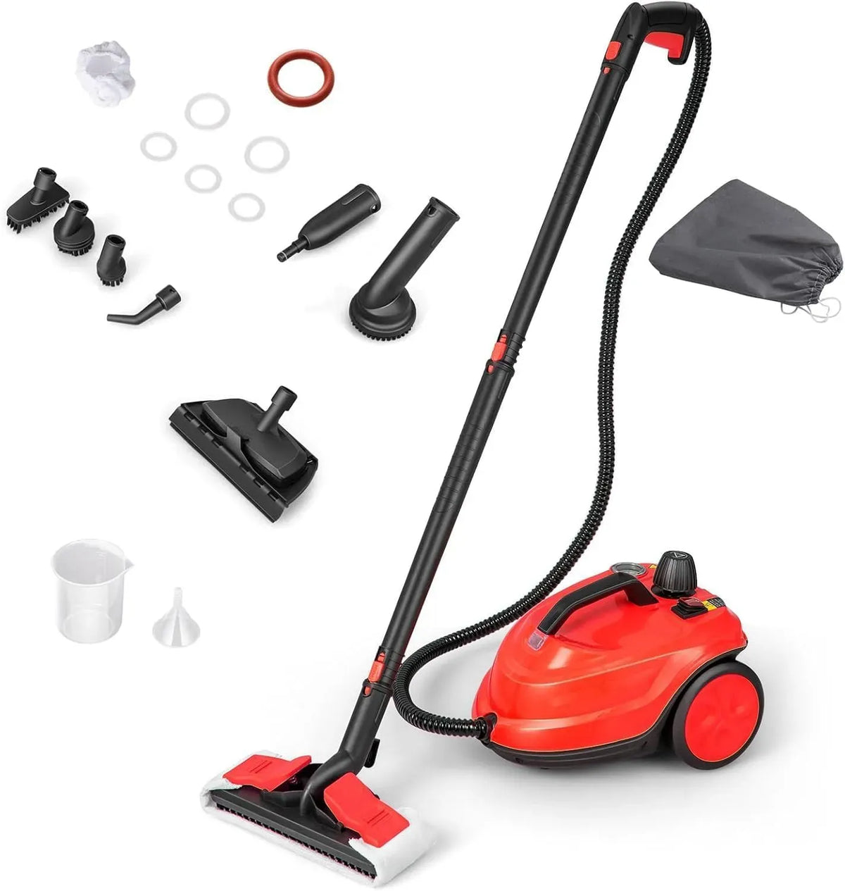 Dampfreiniger RELAX4LIFE, 1,8 L, 2000 W, Druckdampf, 2 Temperaturzonen, Einsatz auf Böden, in Küche, Auto und an Fenstern, Rot, Dampfdruck: 5 bar