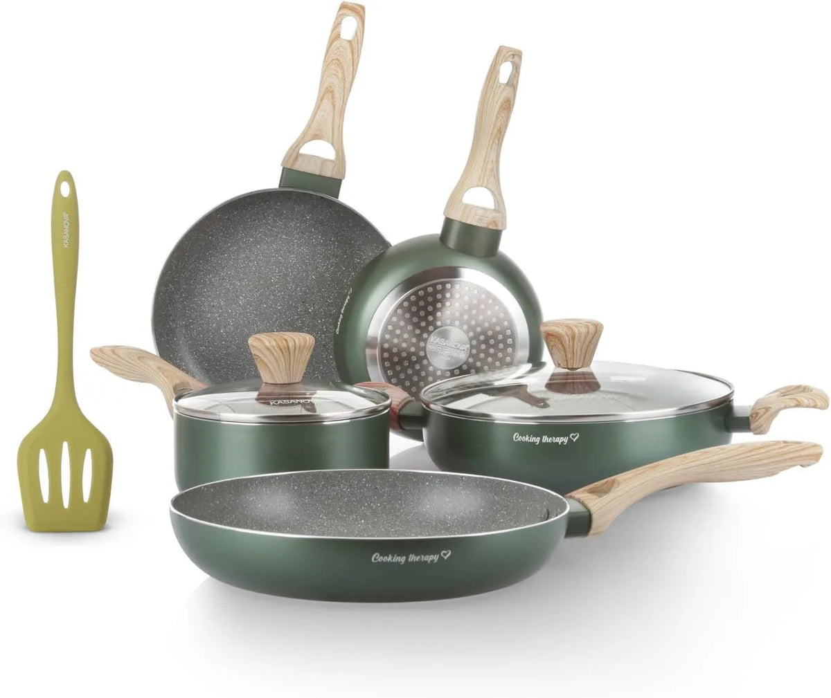 Kochgeschirr-Set Cooking Therapy, Induktionsgeeignetes Topf- und Pfannenset inklusive Pfannenwender, für Komplettes Küchenset mit Lasergravur und