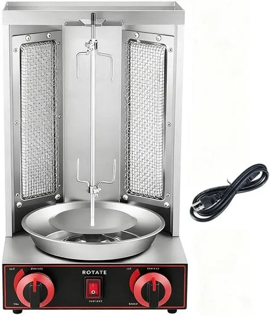 Vertikalgrill, Hähnchengrill, Edelstahl, Silber, Dönerspieß für Gegrillt Huhn Lamm Schweinefleisch, Für 10 kg Fleisch Silver, with 2 Burners