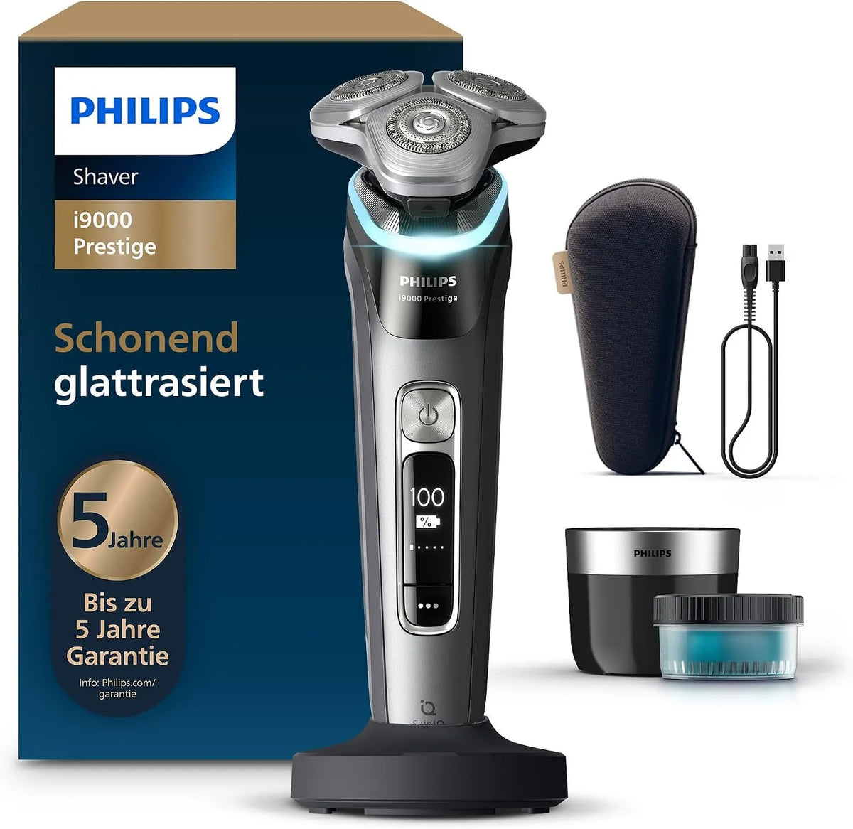 Philips i9000 XP9202/30 Reinigungsstation, Drucksensor, Ladestation, Rasierer, IPS-Panel, für Herren mit integriertem Trimmer