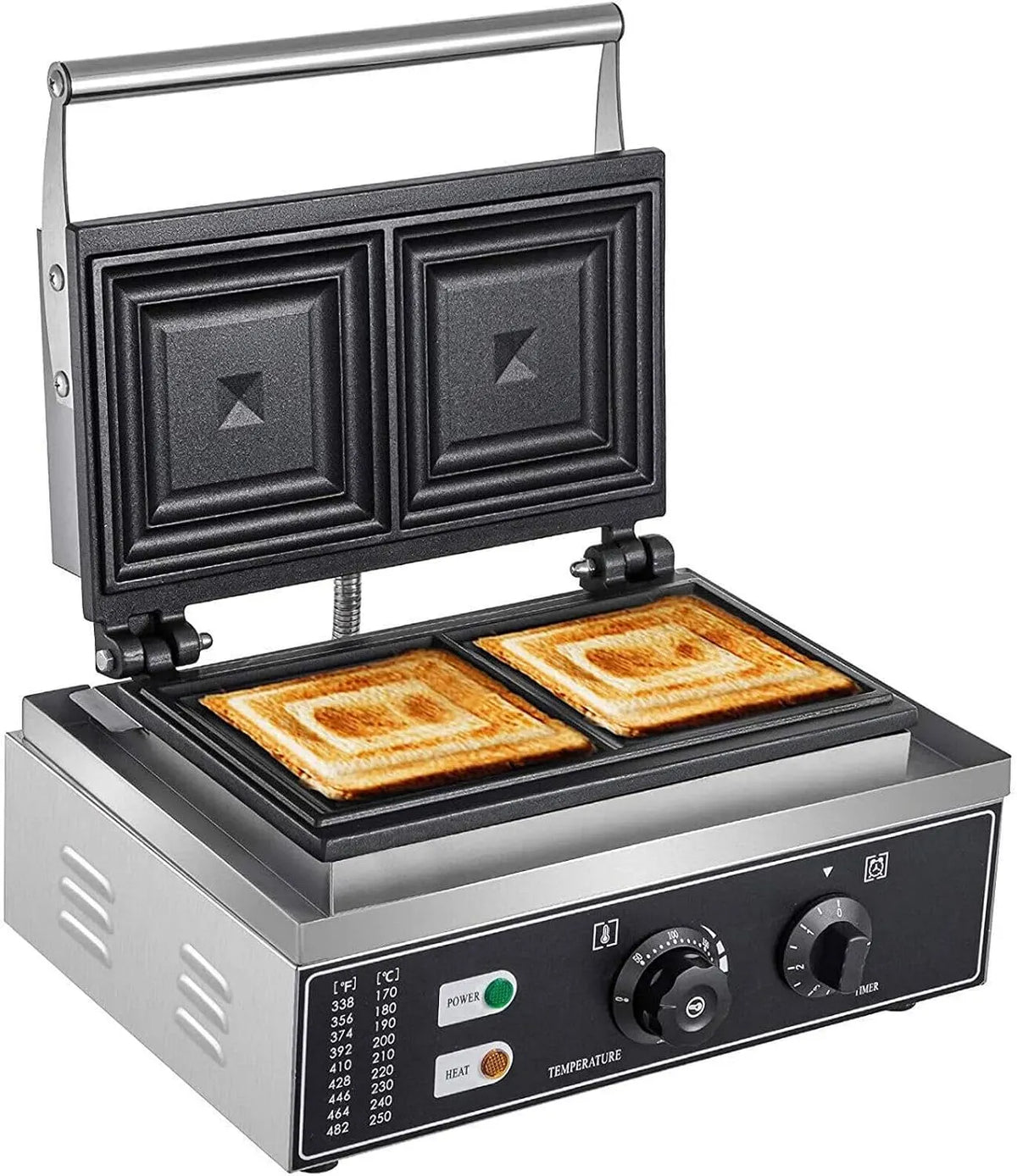 Toaster, 1500 W, Grill, gewerblich, Antihaftbeschichtung, 1500 W Kommerzielle Sandwich Maker Panini Presse Grill, Einstellbare Temp & Zeit