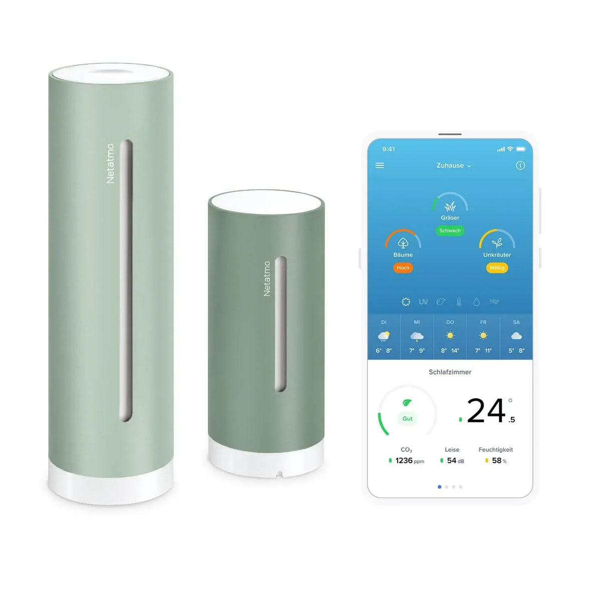 Google Wetterstation, Außensensor, Funkwetterstation, WLAN, 2 Temperaturzonen, Google Assistant, Alexa und Siri