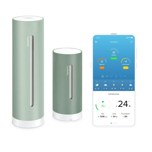 Google Wetterstation, Außensensor, Funkwetterstation, WLAN, 2 Temperaturzonen, Google Assistant, Alexa und Siri