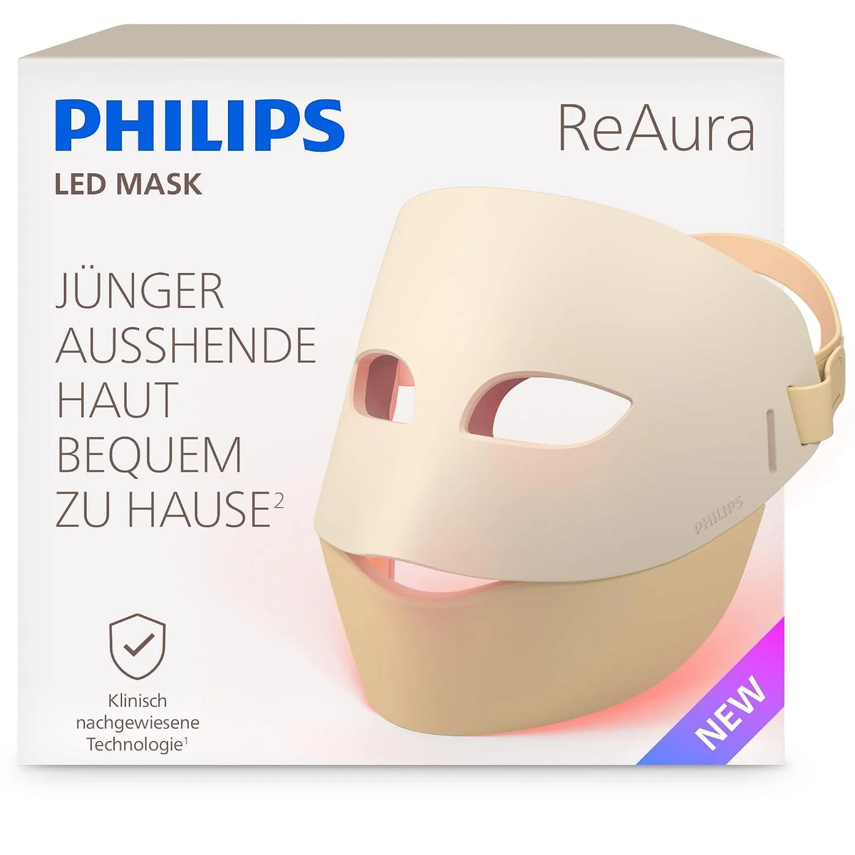 Philips 3-in-1 10-Min.-Routine, ReAura LED-Gesichtsmaske, 3-in-1 für Gesicht, 3 Modi, 10-Min, Augenpartie und Hals, klinisch bewiesene Rot