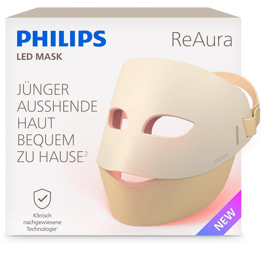 Philips 3-in-1 10-Min.-Routine, ReAura LED-Gesichtsmaske, 3-in-1 für Gesicht, 3 Modi, 10-Min, Augenpartie und Hals, klinisch bewiesene Rot